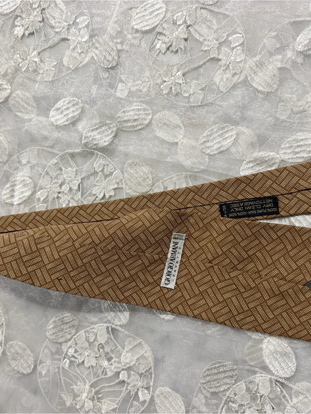 Giorgio Armani Tan Brown Geometric Silk Tie